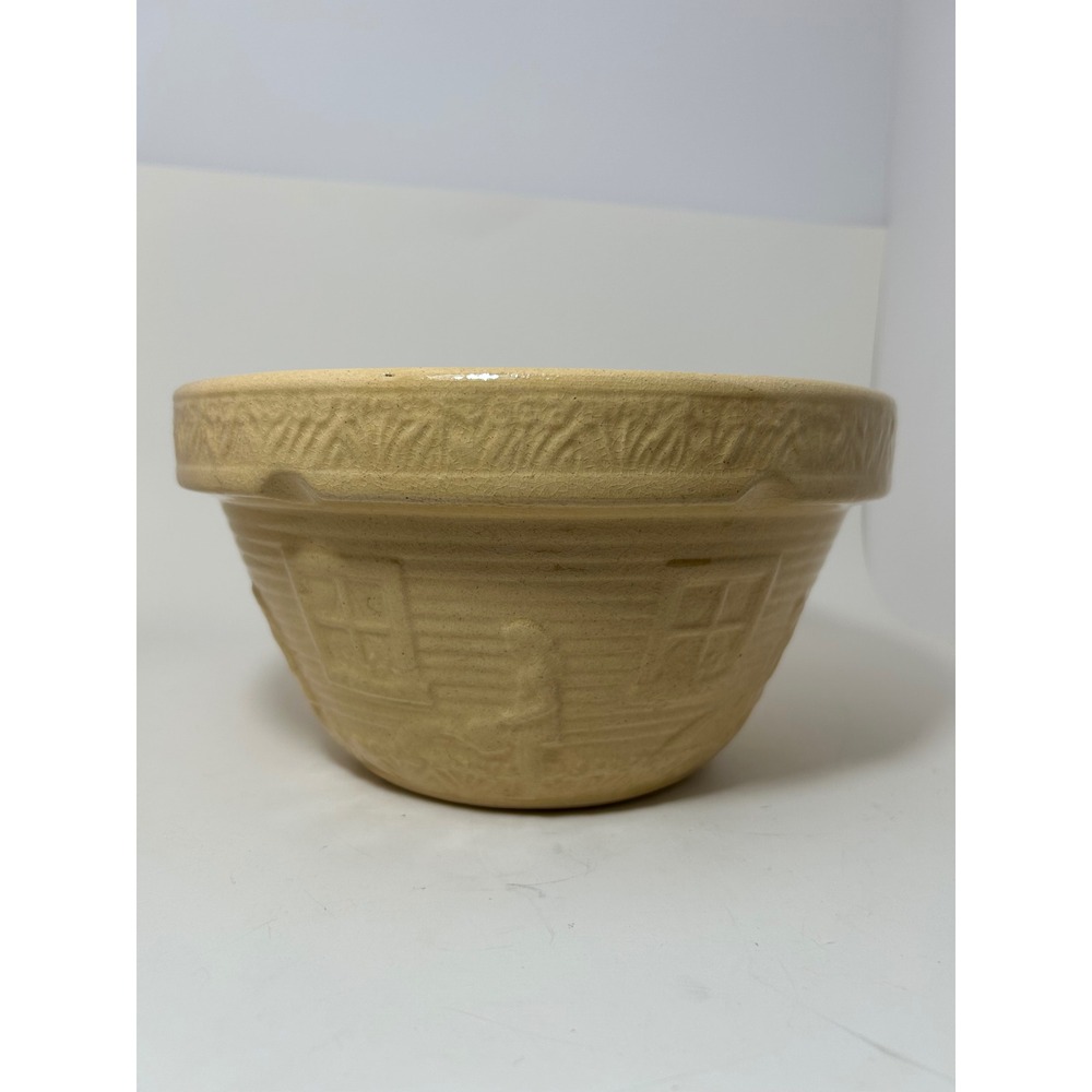 Vintage RRP co USA Yellow Stoneware Mixing Bowl Picket Fence Embossed 9 inch